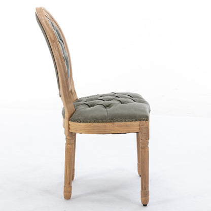 Set of 2 White Pine Green French PU Tufted Nailhead High Back Dining Chairs, Solid Wood Frame 280 LBS Capacity