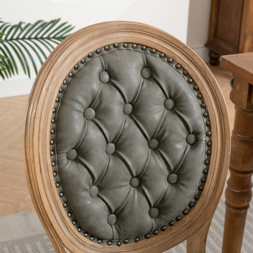 Set of 2 White Pine Green French PU Tufted Nailhead High Back Dining Chairs, Solid Wood Frame 280 LBS Capacity