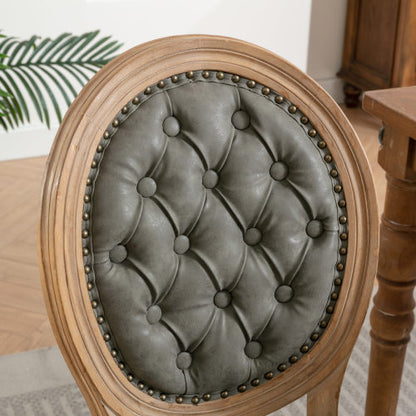 Set of 2 White Pine Green French PU Tufted Nailhead High Back Dining Chairs, Solid Wood Frame 280 LBS Capacity
