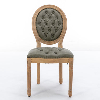 Set of 2 White Pine Green French PU Tufted Nailhead High Back Dining Chairs, Solid Wood Frame 280 LBS Capacity