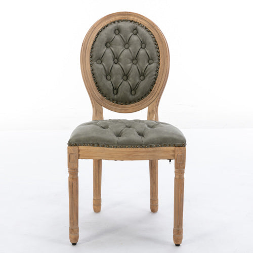Set of 2 White Pine Green French PU Tufted Nailhead High Back Dining Chairs, Solid Wood Frame 280 LBS Capacity