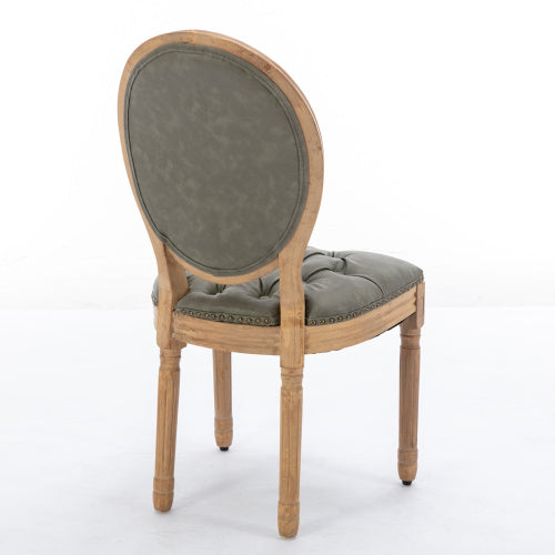 Set of 2 White Pine Green French PU Tufted Nailhead High Back Dining Chairs, Solid Wood Frame 280 LBS Capacity