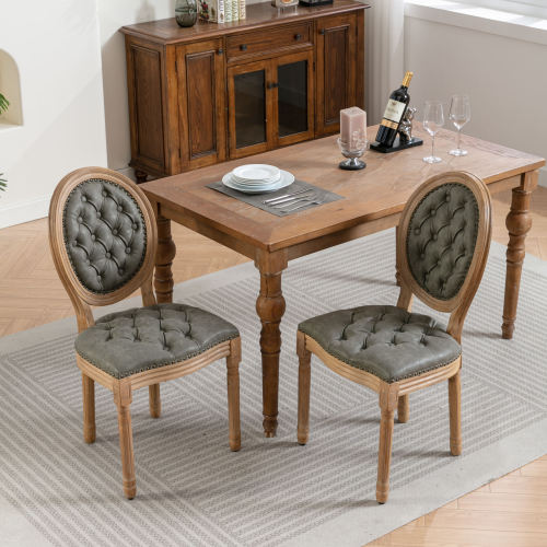 Set of 2 White Pine Green French PU Tufted Nailhead High Back Dining Chairs, Solid Wood Frame 280 LBS Capacity