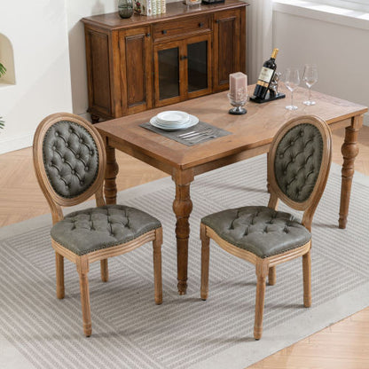Set of 2 White Pine Green French PU Tufted Nailhead High Back Dining Chairs, Solid Wood Frame 280 LBS Capacity