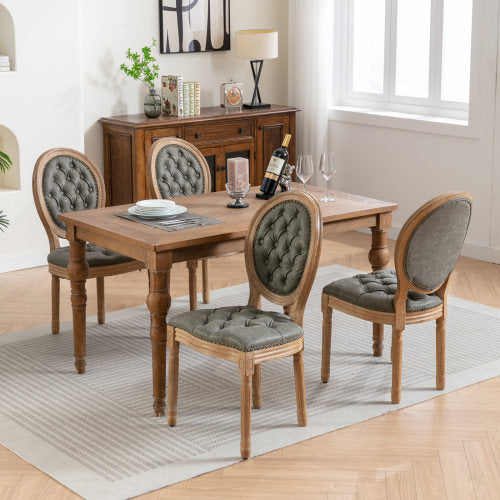 Set of 2 White Pine Green French PU Tufted Nailhead High Back Dining Chairs, Solid Wood Frame 280 LBS Capacity