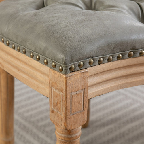 Set of 2 White Pine Green French PU Tufted Nailhead High Back Dining Chairs, Solid Wood Frame 280 LBS Capacity