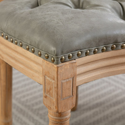 Set of 2 White Pine Green French PU Tufted Nailhead High Back Dining Chairs, Solid Wood Frame 280 LBS Capacity