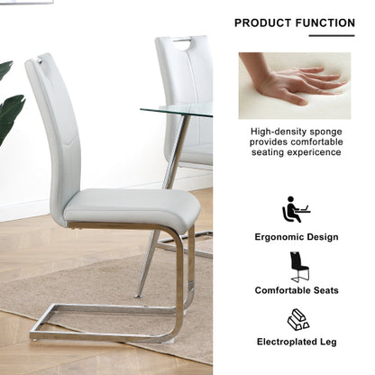Set of 2 Faux Leather Dining Chairs with Chrome Legs, Modern Kitchen Seating Chairs