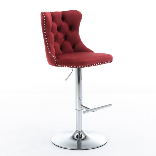 Swivel Velvet Barstools Adjusatble Seat Height from 25-33 Inch, Chrome base Bar Stools with Backs Comfortable Tufted for Home Pub and Kitchen Island, Wine Red,Burgundy,Set of 2