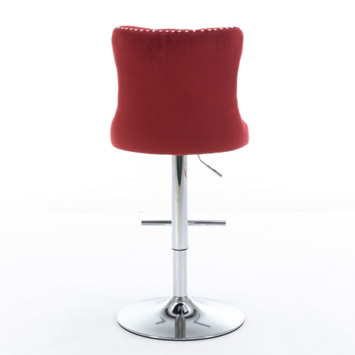 Swivel Velvet Barstools Adjusatble Seat Height from 25-33 Inch, Chrome base Bar Stools with Backs Comfortable Tufted for Home Pub and Kitchen Island, Wine Red,Burgundy,Set of 2