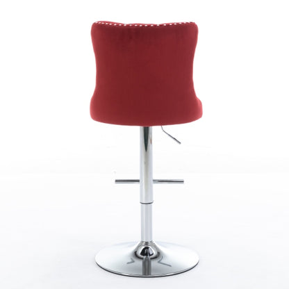 Swivel Velvet Barstools Adjusatble Seat Height from 25-33 Inch, Chrome base Bar Stools with Backs Comfortable Tufted for Home Pub and Kitchen Island, Wine Red,Burgundy,Set of 2