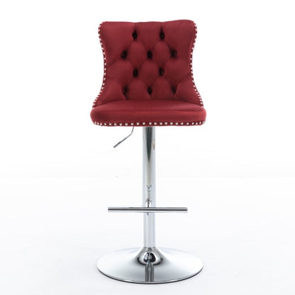 Swivel Velvet Barstools Adjusatble Seat Height from 25-33 Inch, Chrome base Bar Stools with Backs Comfortable Tufted for Home Pub and Kitchen Island, Wine Red,Burgundy,Set of 2