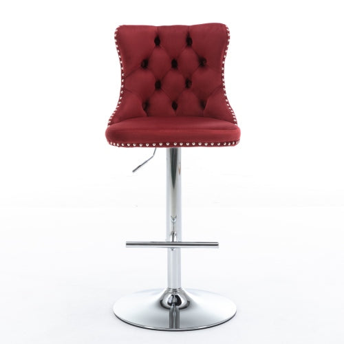 Swivel Velvet Barstools Adjusatble Seat Height from 25-33 Inch, Chrome base Bar Stools with Backs Comfortable Tufted for Home Pub and Kitchen Island, Wine Red,Burgundy,Set of 2