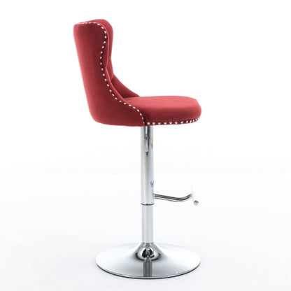 Swivel Velvet Barstools Adjusatble Seat Height from 25-33 Inch, Chrome base Bar Stools with Backs Comfortable Tufted for Home Pub and Kitchen Island, Wine Red,Burgundy,Set of 2
