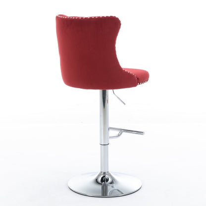 Swivel Velvet Barstools Adjusatble Seat Height from 25-33 Inch, Chrome base Bar Stools with Backs Comfortable Tufted for Home Pub and Kitchen Island, Wine Red,Burgundy,Set of 2