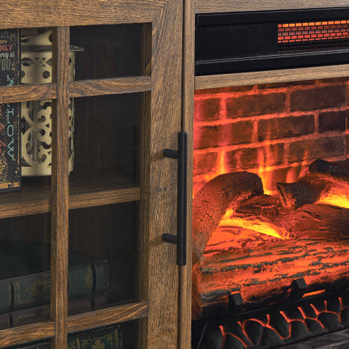 55 inch TV Media Stand with Electric Fireplace KD Inserts Heater,Reclaimed Barnwood Color