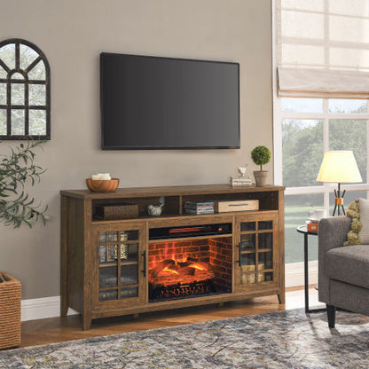 55 inch TV Media Stand with Electric Fireplace KD Inserts Heater,Reclaimed Barnwood Color