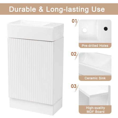 18.6" Bathroom Vanity with Sink, Bathroom Vanity Cabinet with Two-tier Shelf, Left or Right Orientation, White (Old Sku:WF308491AAK)