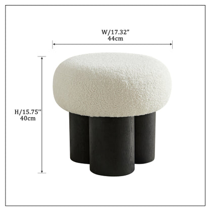 White Teddy Mushroom Ottoman Foot Stool, Imitation Wood Leg Cute Round Accent Seat for Entryway Bedroom