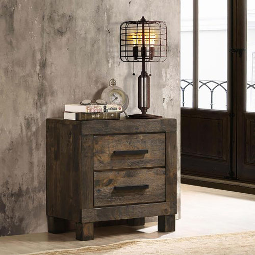 Rustic Golden Brown 2-Drawer Wood Nightstand