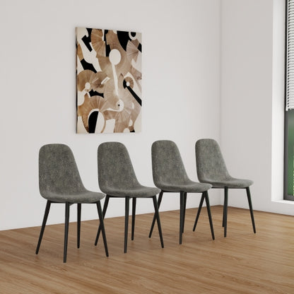5-Piece White Extendable MDF Dining Set, Expandable Table & 4 Grey Suede Chairs with Metal Base