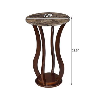 Brown Round Accent Table with Faux Marble Top, Rubberwood & MDF Pedestal Side Table, 28.5inch H