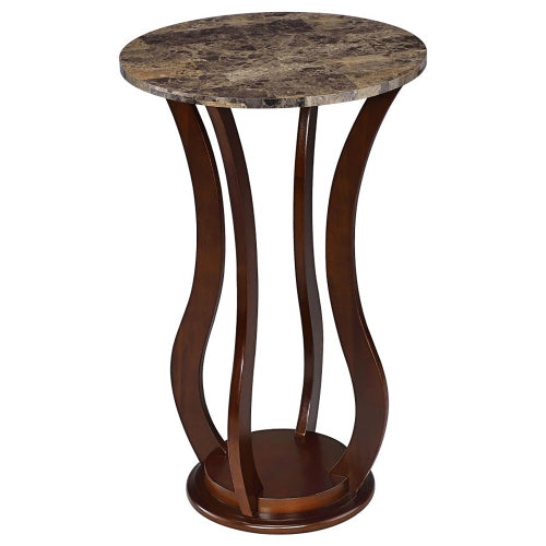 Brown Round Accent Table with Faux Marble Top, Rubberwood & MDF Pedestal Side Table, 28.5inch H