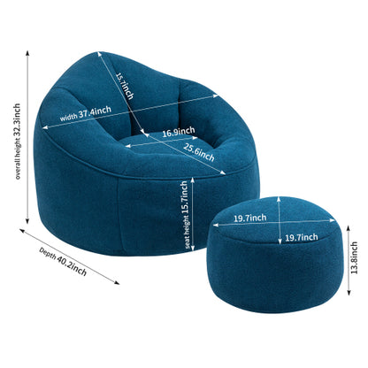 Compressed High-Pressure Foam Adult Bean Bag Sofa Chair with Footrest for Living Room Bedroom