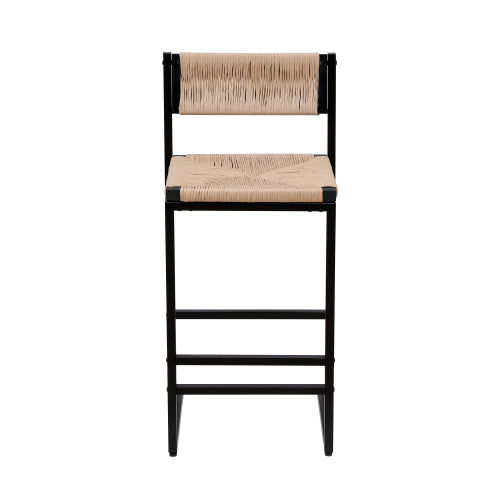 Honey Bar Stools Set of 2 Paper Rope Weave Dining Chairs with Back Hand Weave Stools for Kichen Island, Bar & Counter (Honey)