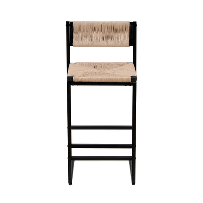 Honey Bar Stools Set of 2 Paper Rope Weave Dining Chairs with Back Hand Weave Stools for Kichen Island, Bar & Counter (Honey)