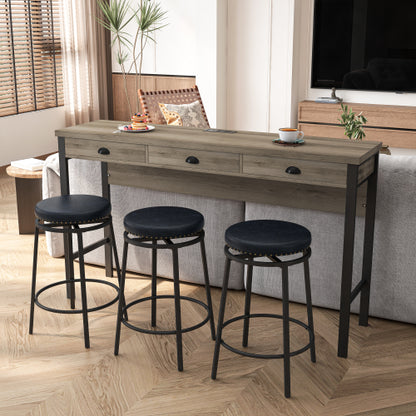 3-Drawer Dining Table Set with Power Outlets, 3 PU Stools, Bar Table Set