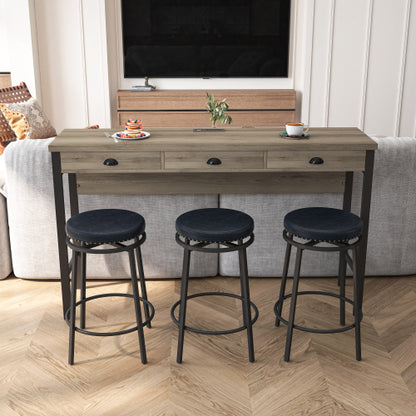3-Drawer Dining Table Set with Power Outlets, 3 PU Stools, Bar Table Set