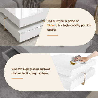 White Modern High Gloss Four-Drawer Living Room Storage Coffee Table