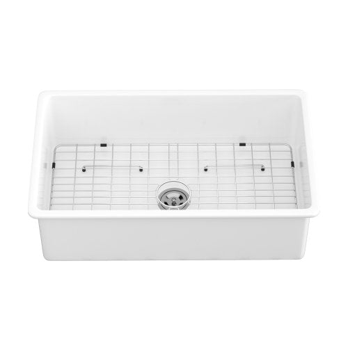 32"x19"x10" Undermount Single Bowl Porcelain Fireclay Kitchen Sink - Dual Mount White Fireclay Rectangular Deep Single Bowl Sink Basin
