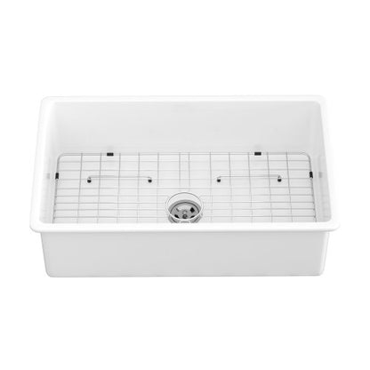 32"x19"x10" Undermount Single Bowl Porcelain Fireclay Kitchen Sink - Dual Mount White Fireclay Rectangular Deep Single Bowl Sink Basin