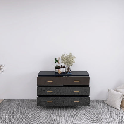 Black High Gloss 6-Drawer Storage Chest with Golden Handles & Metal Legs Home Bedroom Vanity Cabinet