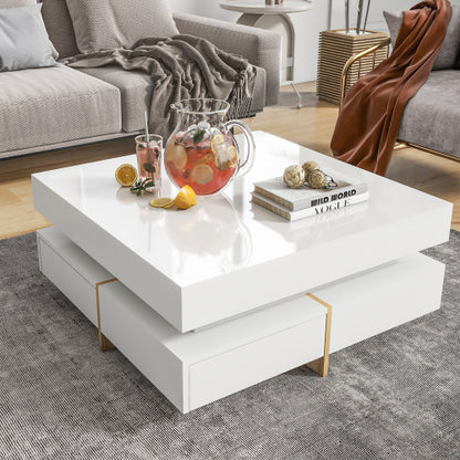 White Modern High Gloss Four-Drawer Living Room Storage Coffee Table