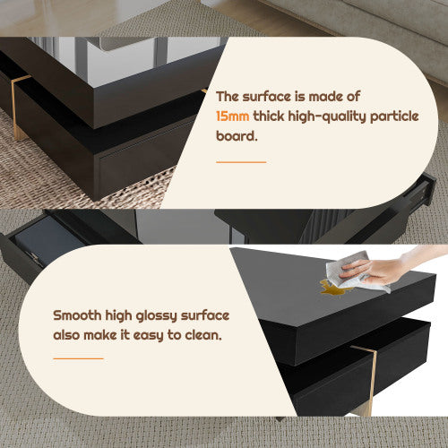Black Modern High Gloss Square Coffee Table With Four Storage Drawers