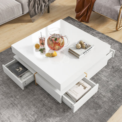 White Modern High Gloss Four-Drawer Living Room Storage Coffee Table