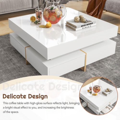 White Modern High Gloss Four-Drawer Living Room Storage Coffee Table