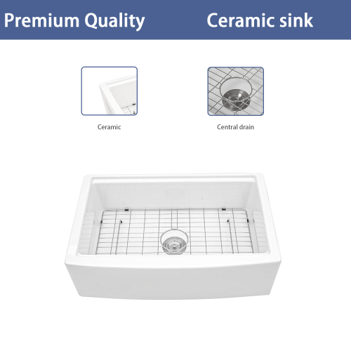 White Farmhouse Sink Workstation - 33 x 21 x 10 inch White Porcelain Ceramic Single Bowl Farm Kitchen Sink