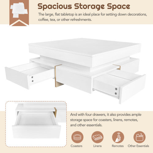 White Modern High Gloss Four-Drawer Living Room Storage Coffee Table