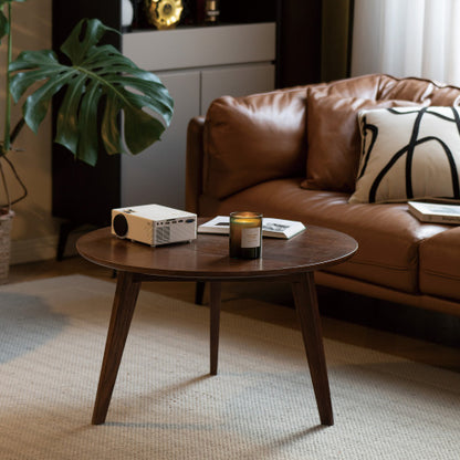 Solid Oak Wood Coffee Table Round Center Table Walnut Study Desk Living Room