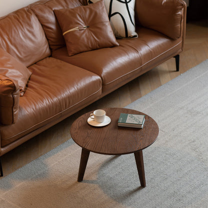 Solid Oak Wood Coffee Table Round Center Table Walnut Study Desk Living Room