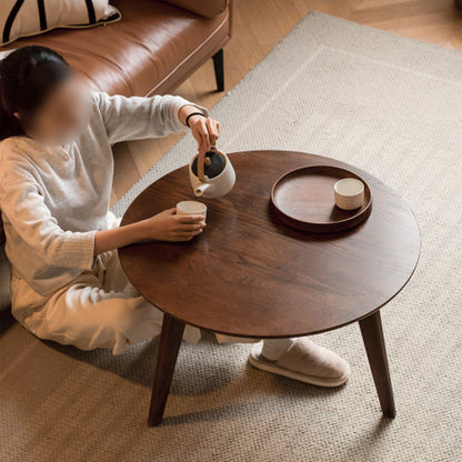 Solid Oak Wood Coffee Table Round Center Table Walnut Study Desk Living Room