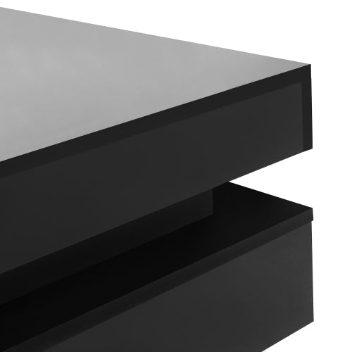 Black Modern High Gloss Square Coffee Table With Four Storage Drawers
