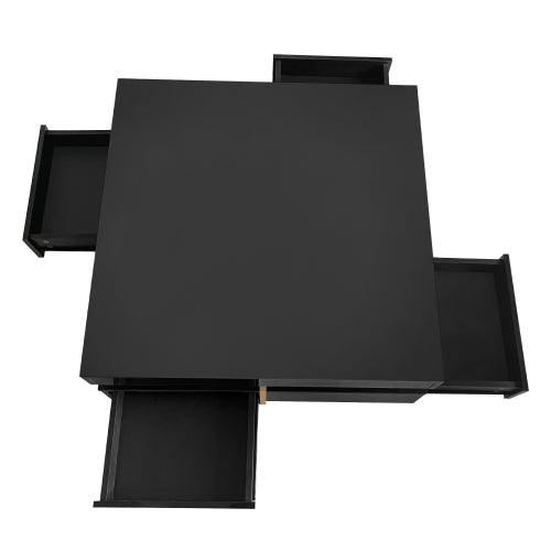 Black Modern High Gloss Square Coffee Table With Four Storage Drawers