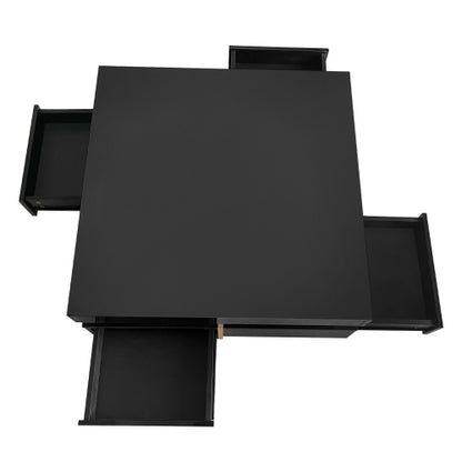 Black Modern High Gloss Square Coffee Table With Four Storage Drawers