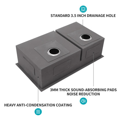 33"x19"x10" Undermount Double Bowl(60/40) Kitchen Sink - 16 Gauge with Two 10" Deep Basin