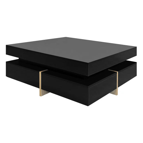 Black Modern High Gloss Square Coffee Table With Four Storage Drawers